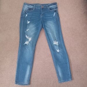 Copperflash Mid Rise Blue Distressed Ankle Skinny Jeans Sz 12
